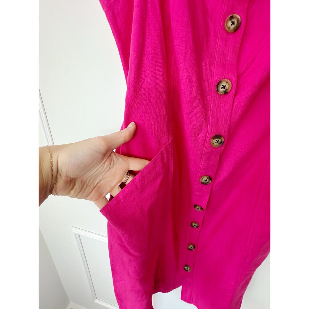 NWT The Loft bright pink linen blend button front summer dress size 10 - Picture 7 of 11